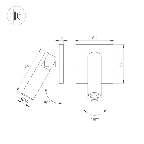 Светильник SP-READER-NB-S60x60-3W Warm2700 (GD, 20 deg, 230V) (Arlight, IP20 Металл, 3 года)
