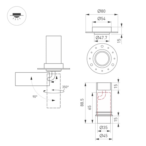 Светильник SP-NUANCE-TRIMLESS-PULL-R35-7W Warm3000 (BK, 36 deg, 230V) (Arlight, IP40 Металл, 5 лет)