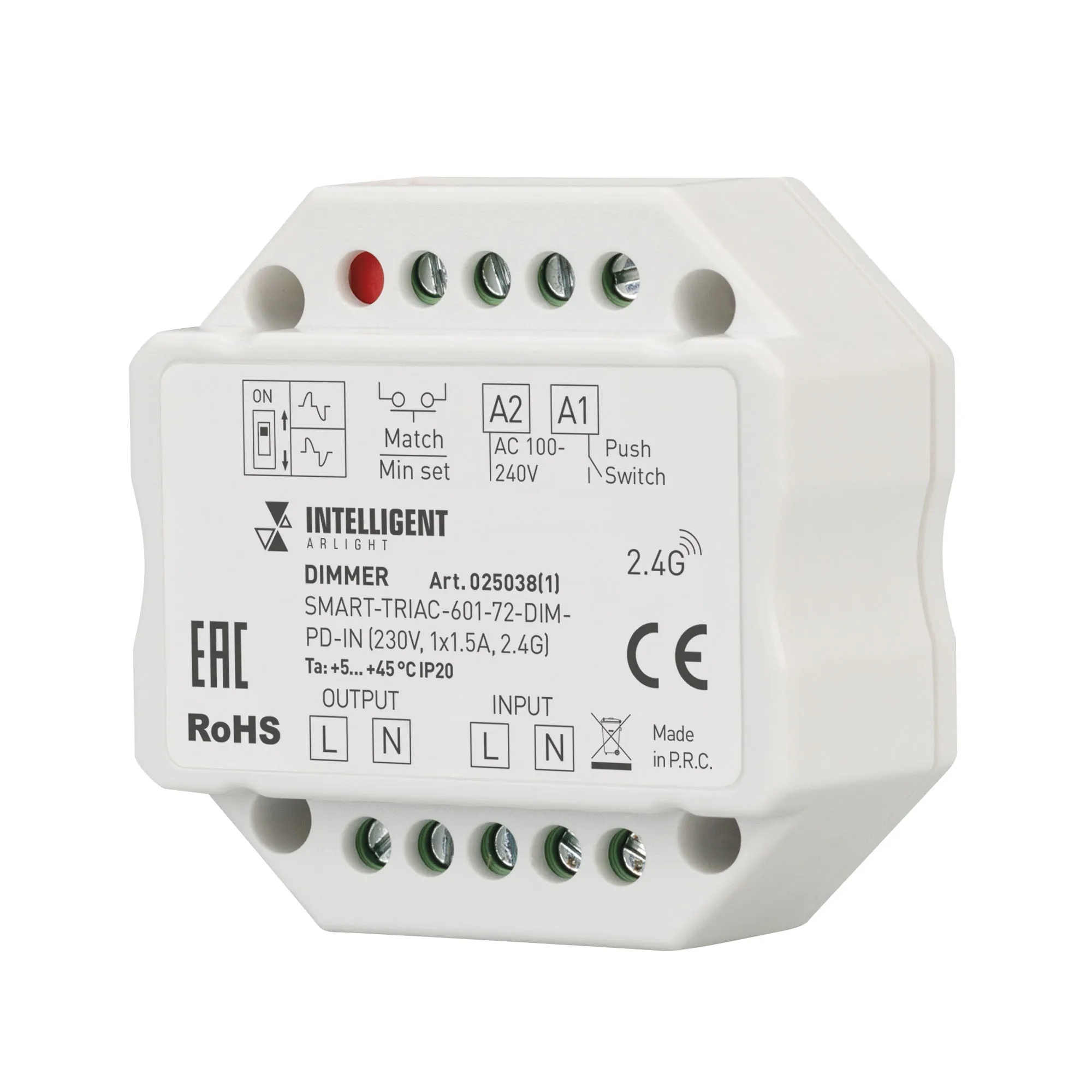 INTELLIGENT ARLIGHT Диммер SMART-TRIAC-601-72-DIM-PD-IN (230V, 1x1.5A, 2.4G) (IARL, IP20 Пластик, 5 лет) - изображение товара
