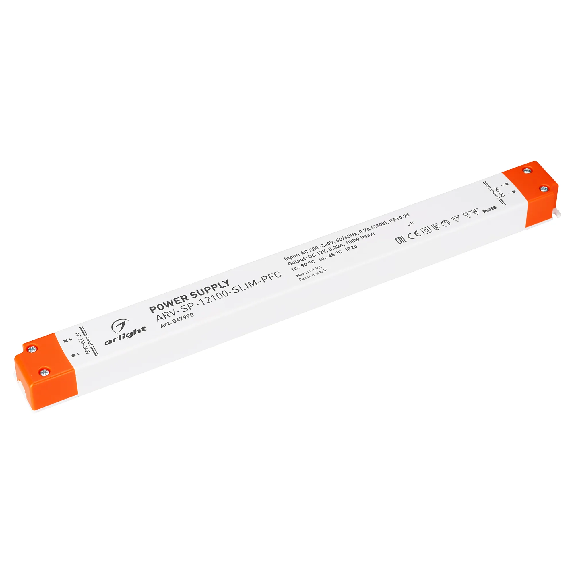 Блок питания ARV-SP-12100-SLIM-PFC (12V, 8.33A, 100W) (Arlight, IP20 Пластик, 5 лет) - изображение товара