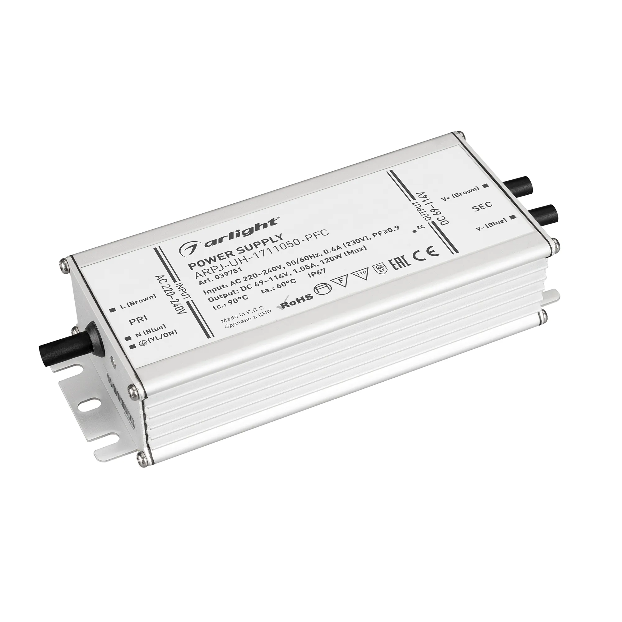 Блок питания ARPJ-UH-1711050-PFC (120W, 69-114V, 1.05A) (Arlight, IP67 Металл, 7 лет) - изображение товара