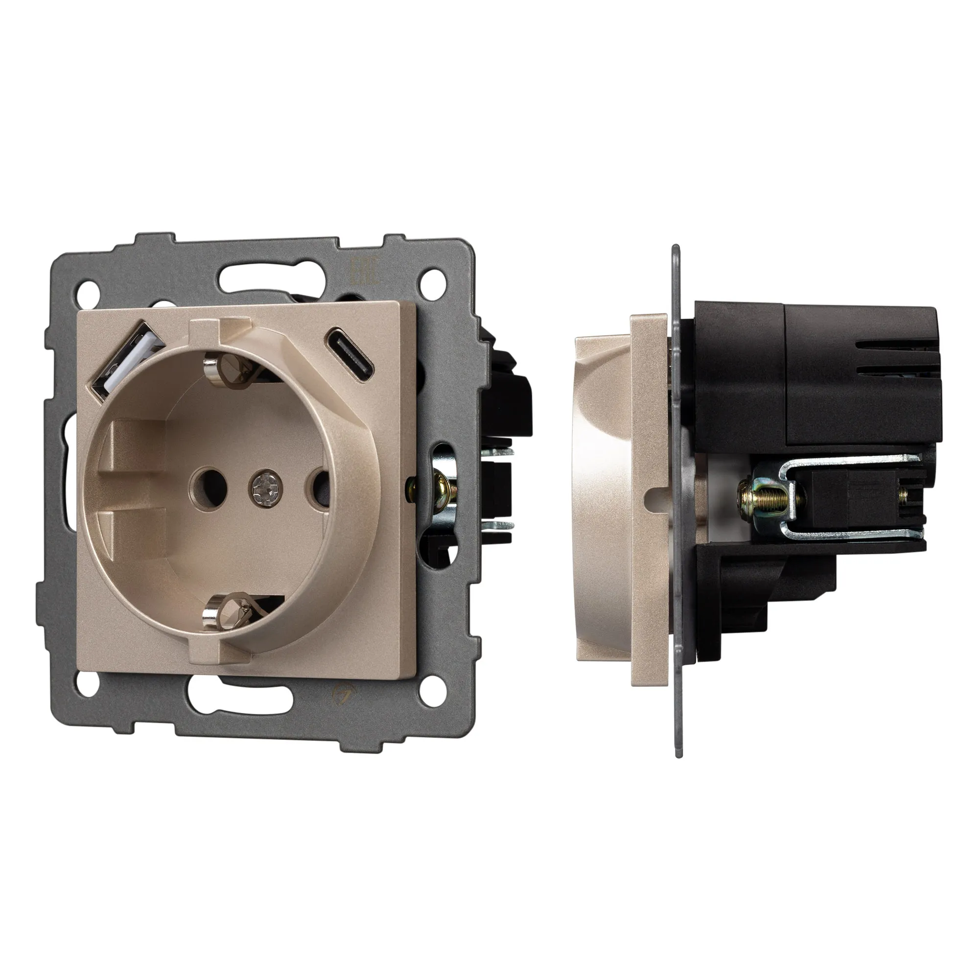 Механизм розетки с USB зарядкой SCT-MUAC-PL-GD-V (250V, 16A) (Arlight, -) - изображение товара